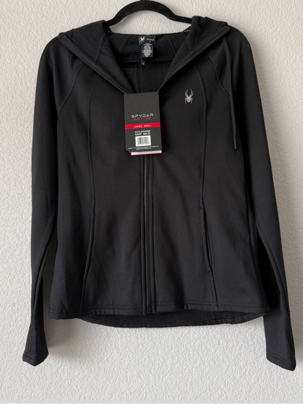 NWT Spyder Black Hooded Active Zip Jacket